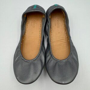 Tieks Metallic Pewter Silver Leather Ballet Flats Womens Size 6 Comfortable